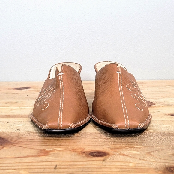 Ros Hommerson Brown Leather Mules White Stitching Women's Slip On Shoes Size 6 - Picture 2 of 11